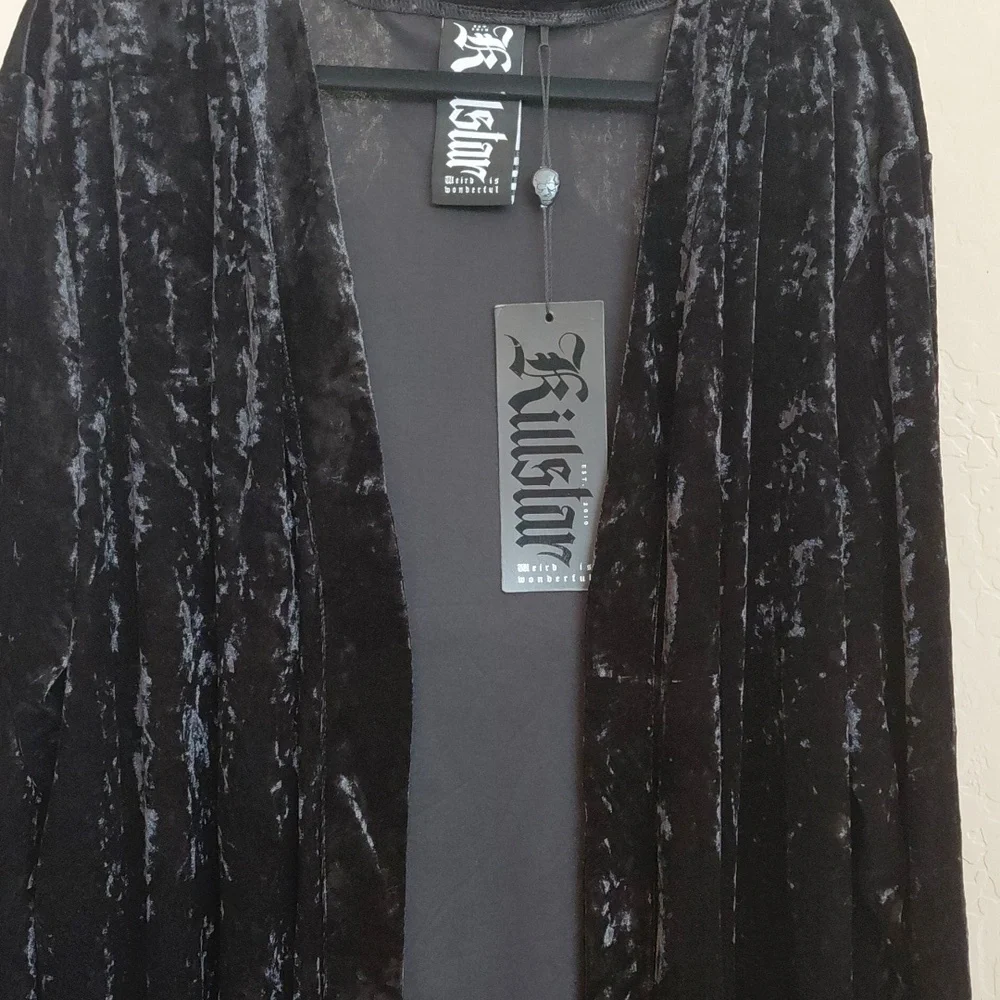 KILLSTAR 2X BLACK VELVET BURNT OBSIDIAN ROBE WITH POCKETS - Picture 5 of 6